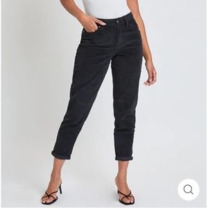 YMI High Waist 1 Button Black Corduroy Mom Fit Pant